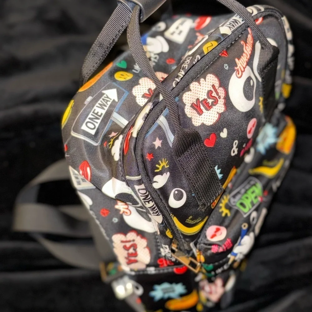 Black Graphic Pop Art Bag with Cartoon Elements